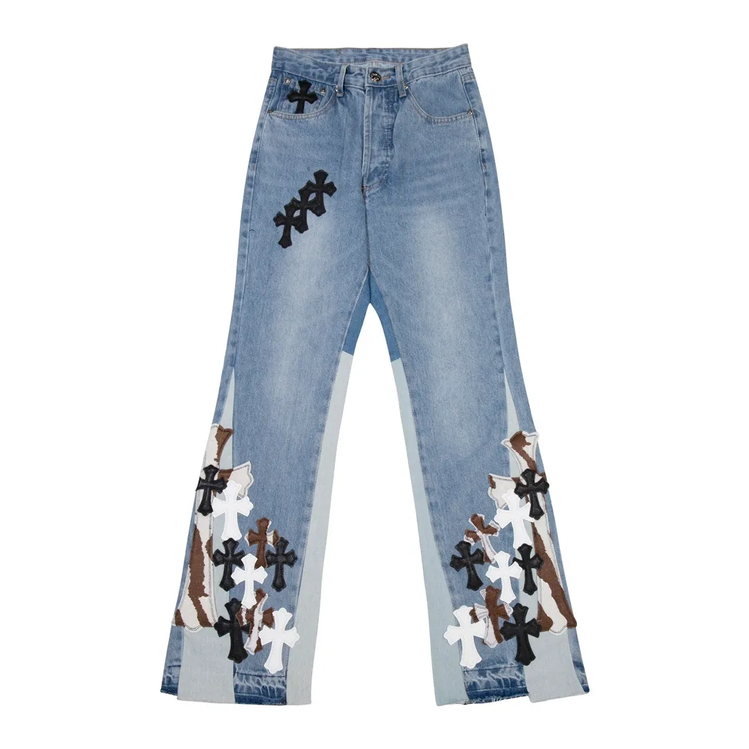 P290 Style No.: H471 Chrome Hearts CH Chrome Hearts Heavy Industry Damaged High Street Jeans exude unruly personality and unique charm. Every wear and tear is carefully designed to present a unique artistic feel. Made of imported denim fabric, which has undergone heavy industrial washing and destruction treatment, the trousers show a super cool effect on the upper body, allowing you to dominate the fashion stage.  This is more than just a pair of jeans, it is an expression of attitude. With its unique design concept and ultimate pursuit of details, Croxin breaks traditional boundaries and defines the jeans trend in the new era. The trousers are made of double-layer woven fabric and matched with customized hardware, showing an incomparably beautiful and unique style, making every wearer the focus of fashion. Imported denim fabric, super heavy-duty washed and damaged, the upper body is super cool! Customized hardware, incomparably good-looking model. The production process is difficult. It has a high-street feel. Color: blue Size: S M L XL XXL